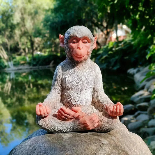 Zen Meditation Monkey Figurine-Lifelike Resin 3D Statue Peaceful Healing Decor for Courtyard/Terrace