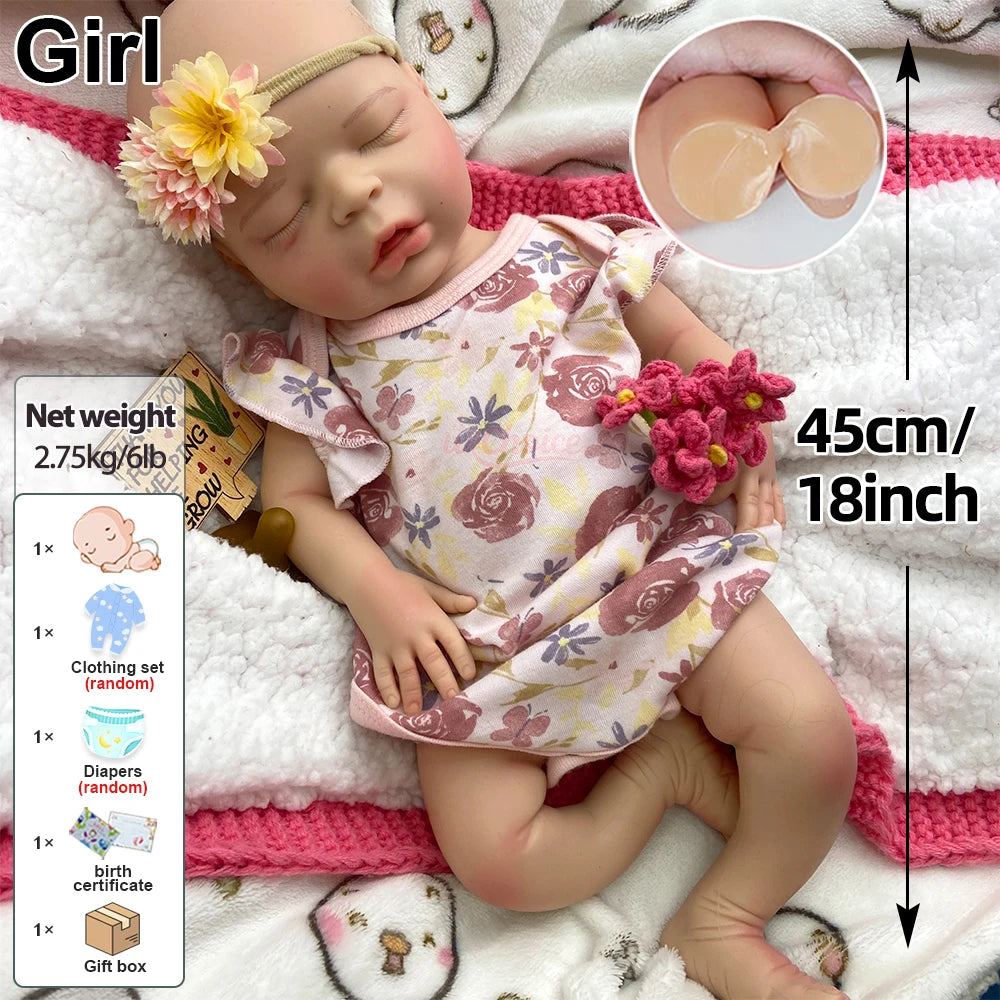 Lifelike 18" Full Silicone Baby Doll Girl With Pacifier Washable Newborn Collectable Artistry Companion Gifts