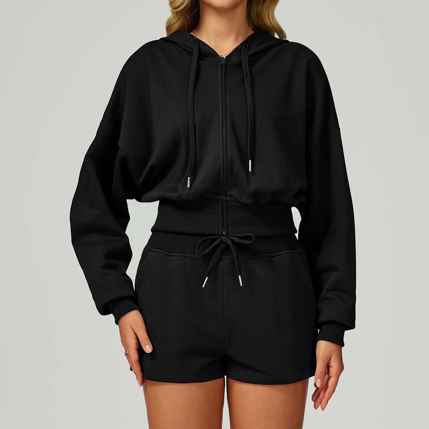 Women's Zippered Short Sweatshirt Hoodie for Autumn-Loose Fit Casual Sports Outfit for Running and Gym Wear