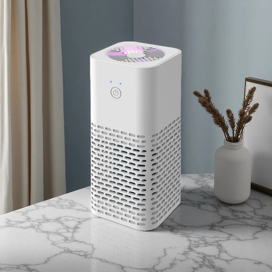 Negative Ion Air Purifier with Purple LED, Small Space Desktop Air Cleaner, Aromatherapy for Bedroom, Bathroom, Office