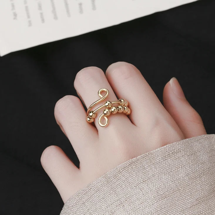 Hot Selling 18K Gold Plated Rotating Ring Slide Bead Anxiety Stress Relief Jewelry for Women
