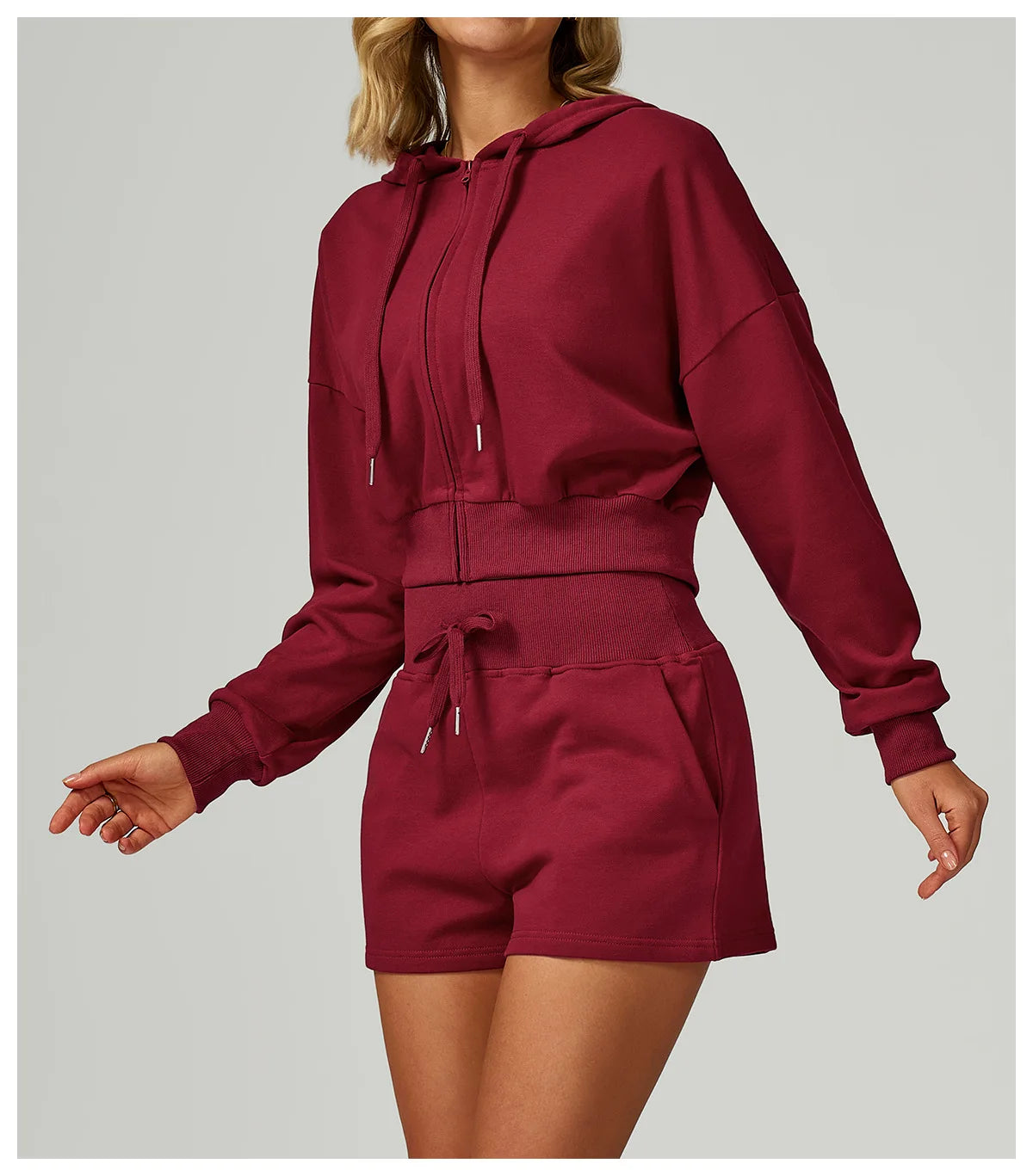 Women's Zippered Short Sweatshirt Hoodie for Autumn-Loose Fit Casual Sports Outfit for Running and Gym Wear