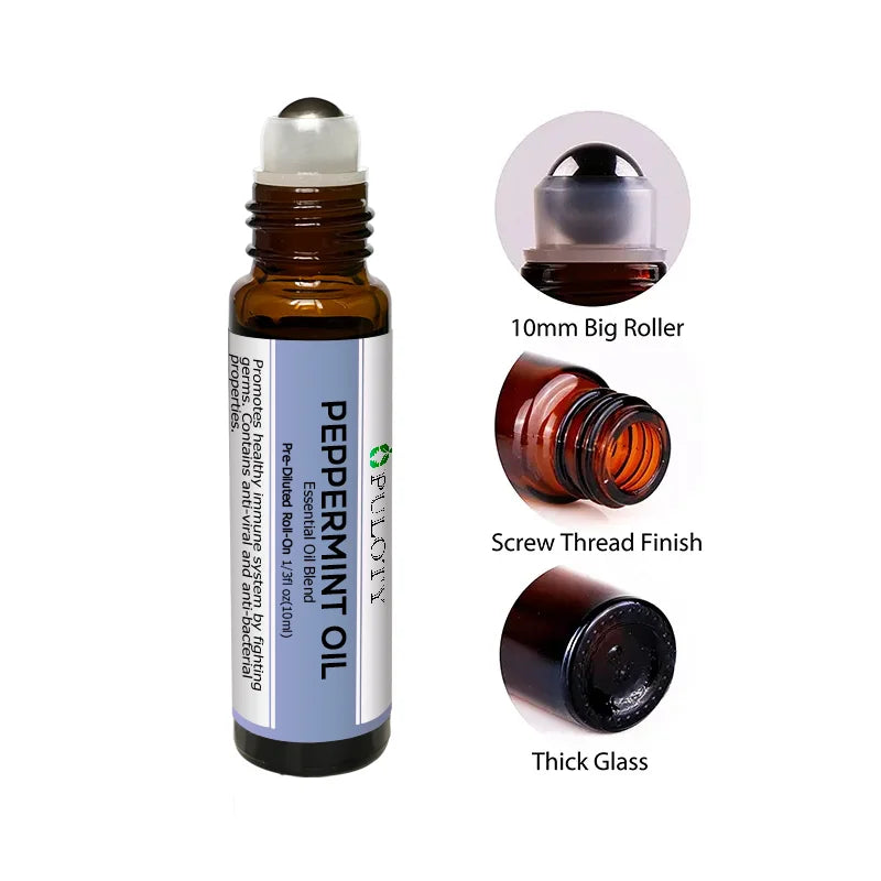 Private Label Distilled Peppermint Essential Oil 100% Pure Natural Organic Aromatherapy Undiluted 10ml Roll on Peppermint Oil