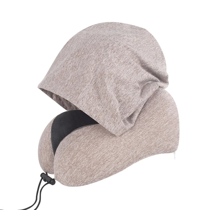 Hoodie Cervical Neck Pillow U Shape Memory Foam Travel Pillow for Adult Airplane Shoulder Pain Relief Comfortable
