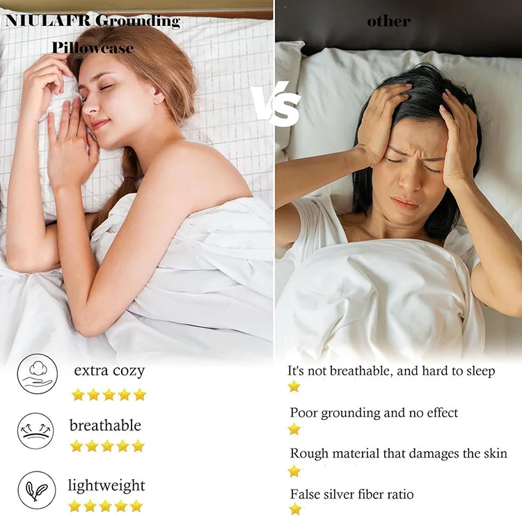 20x30 Inch Pure Silver Thread Grounding Pillowcase with Conductive Cord Massage Mattress for Better Sleep and Anxiety Relief