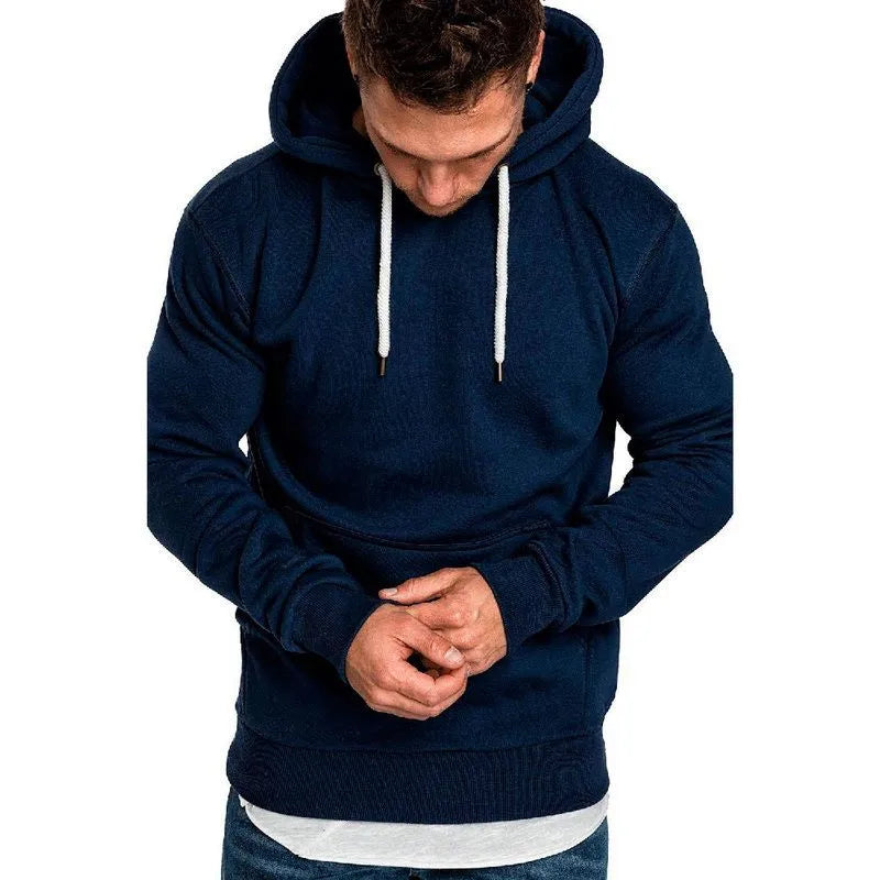 2021 New Men's Pure Color Outdoor Fitness Sports Slim Hoodie Top Men's Hooded Pullover