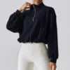 Women's Athletic Half Zip Crop Sweatshirt High Neck Long Sleeve Workout Hoodie Printed Knitted Fabric Casual Style for Autumn