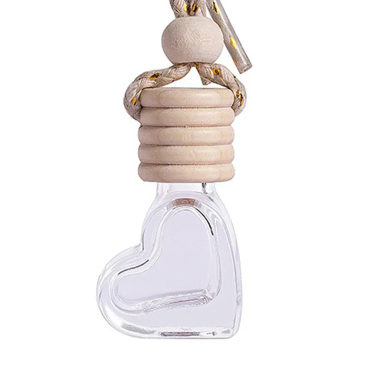 6ml Heart Shape Portable Glass Mini Perfume Bottle Aromatherapy Car Hanging Perfume Diffuser With Wooden Diffuser Cap