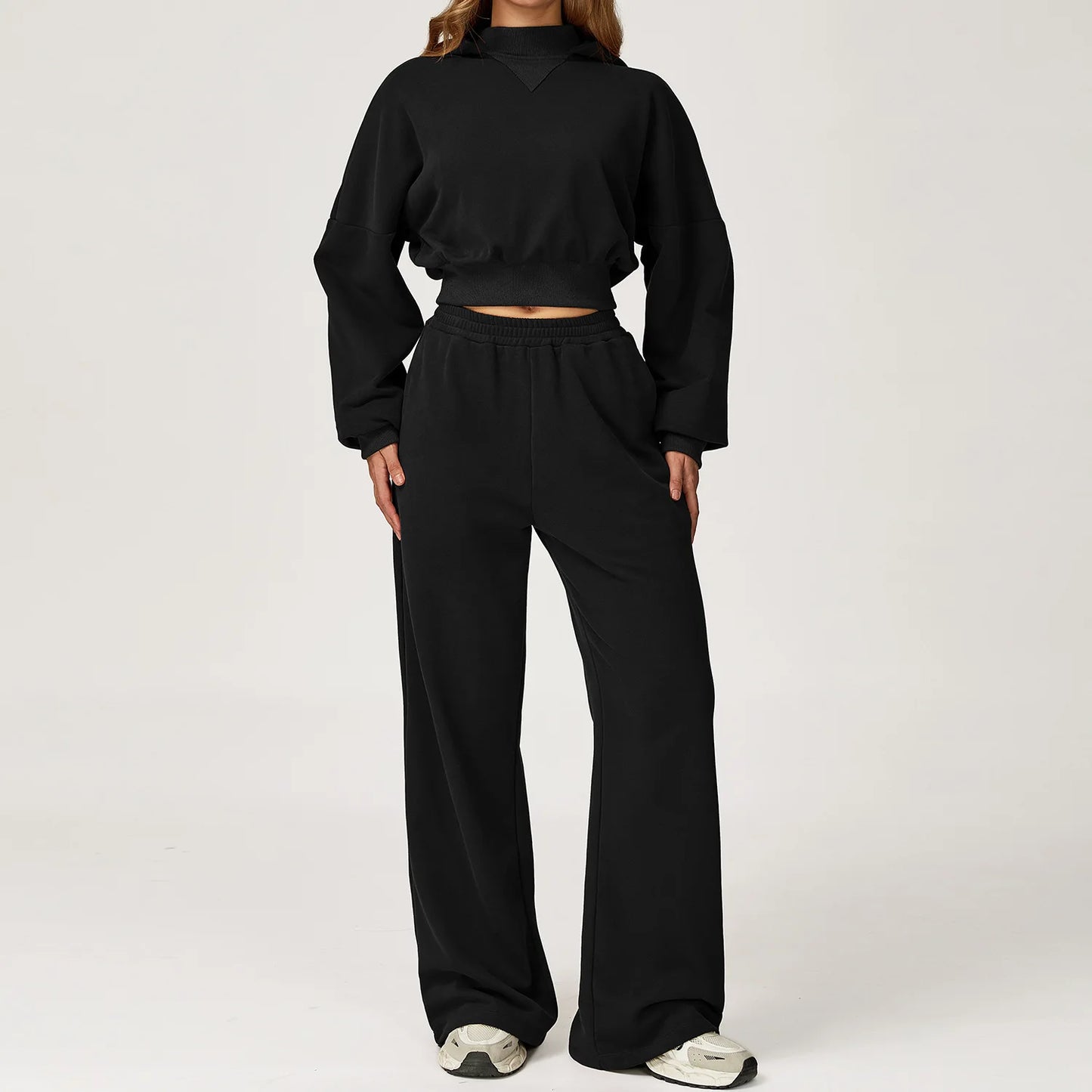 2026 Spring Women Workout Leisure Hoodies&Sweatpants Set Loose-fit Cropped Jogging Sportswear Tracksuits