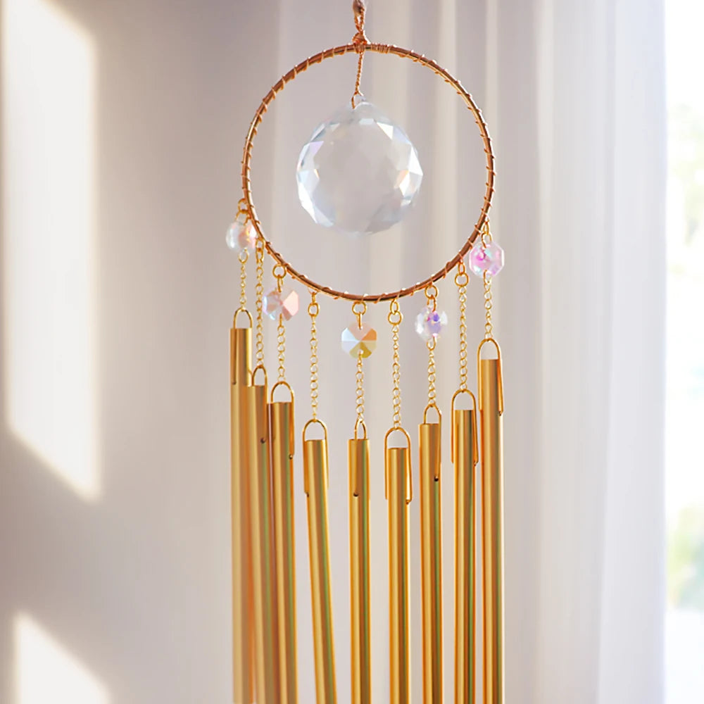 Wholesale 9-tube Aluminium Wind Chimes Meditation Wind Chime Metal Tubes With Big Glass Crystal Prism Amazing Grace with Breeze