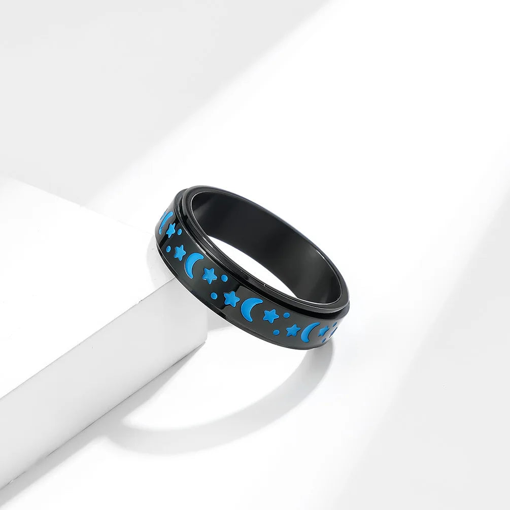316L Titanium Steel Fidget Anxiety Ring Fashion Luminous Moon Star Design High Polished Rotatable Stacking Stainless Steel