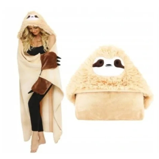 Sloth Cozy Blanket Wearable Wrap Hooded Cape Fleece Animal Hoodie TV Blanket Oversize With Sleeve