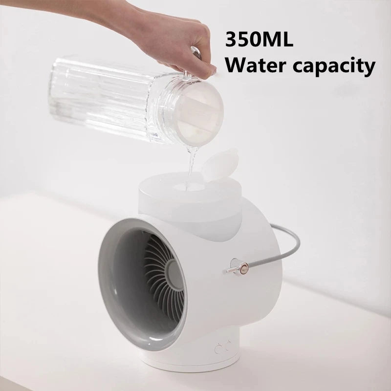 New Auto Rotation Desktop Air Condition Fan 4000mAh Rechargeable Battery 3-Speed Water Mist Fan Warm Night Light Aromatherapy