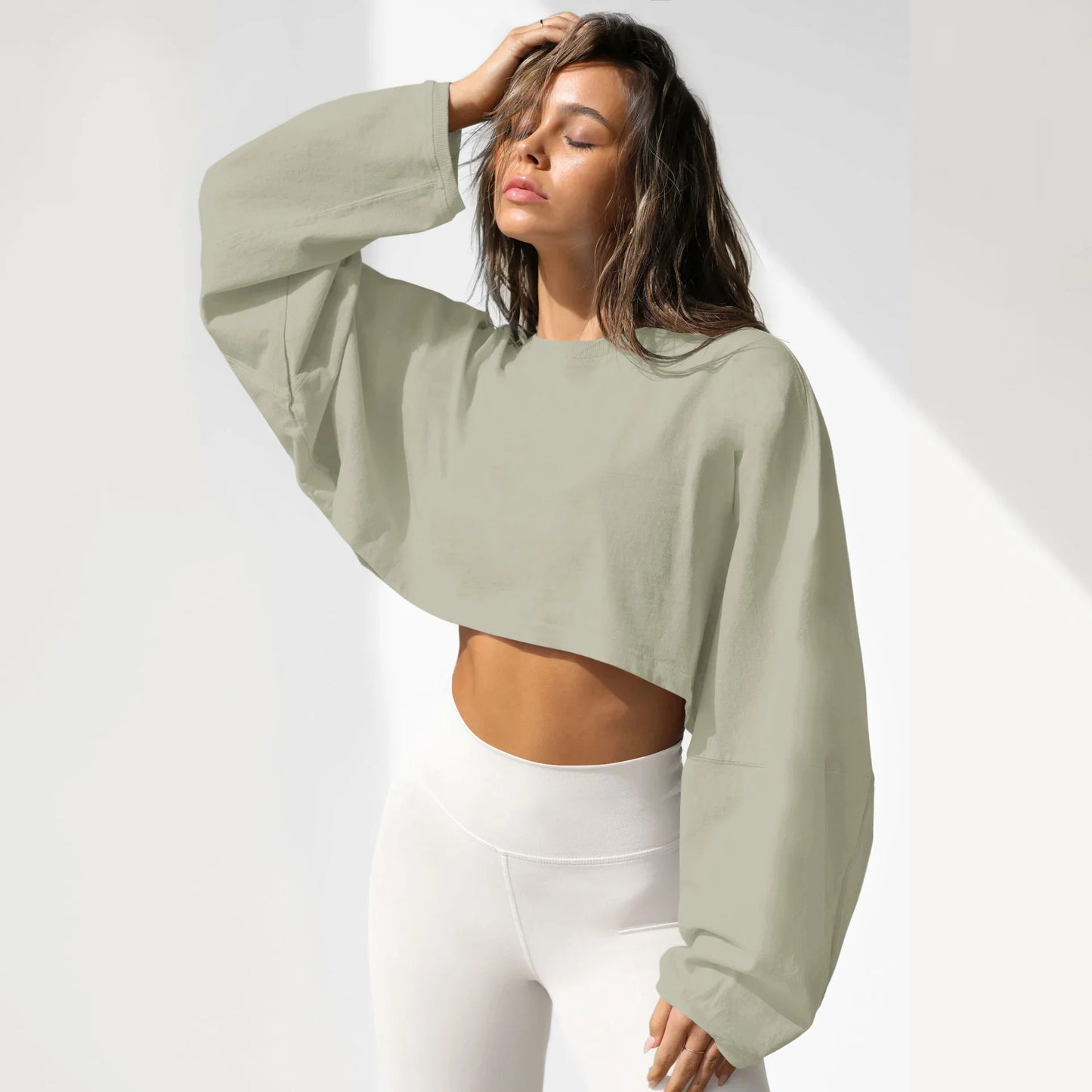 Custom logo Oversized Drop Shoulder Hoodie for Women Custom Crop Tops Solid Color Casual Tshirt  Style