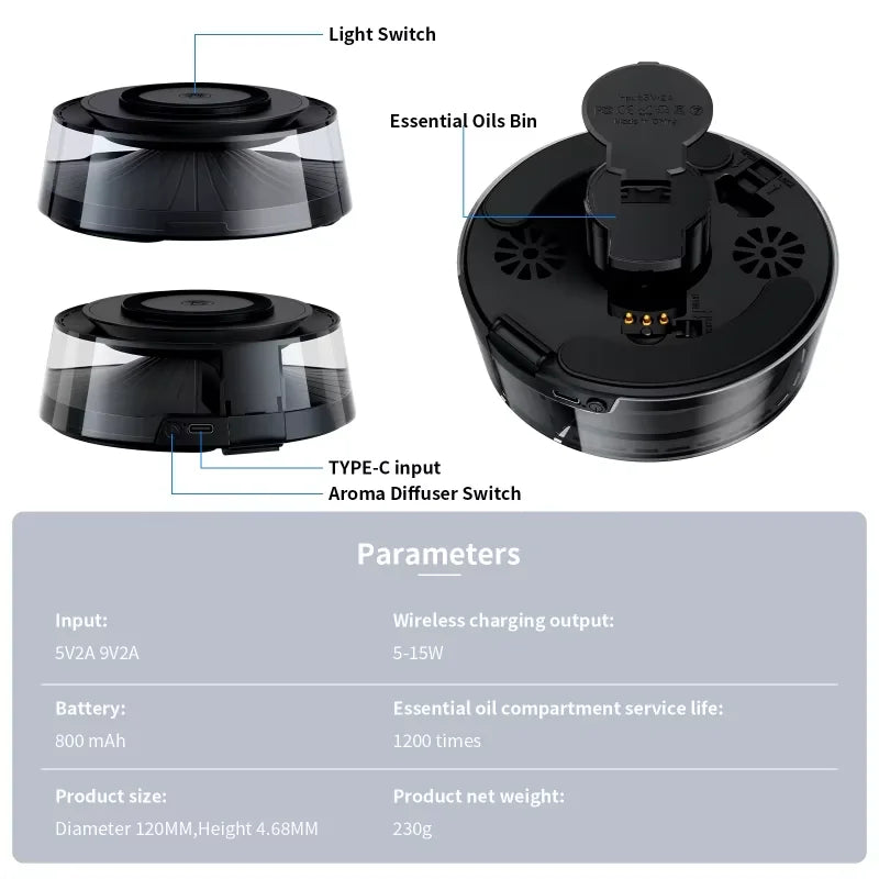 New Version Aromatherapy with Speaker US Patent Colorful Atmosphere Light Car Air Aroma Diffuser Essential Oil RGB Cloudy LED