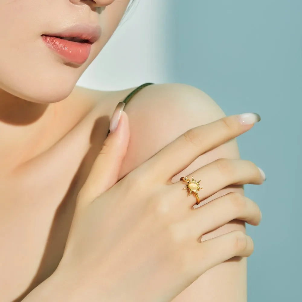Dylam Cz Rotatable Anxiety Ring Open Charm Best Friend Gift Jewelry Waterproof S925 Silver 18K Gold Sunflower Rings for Women