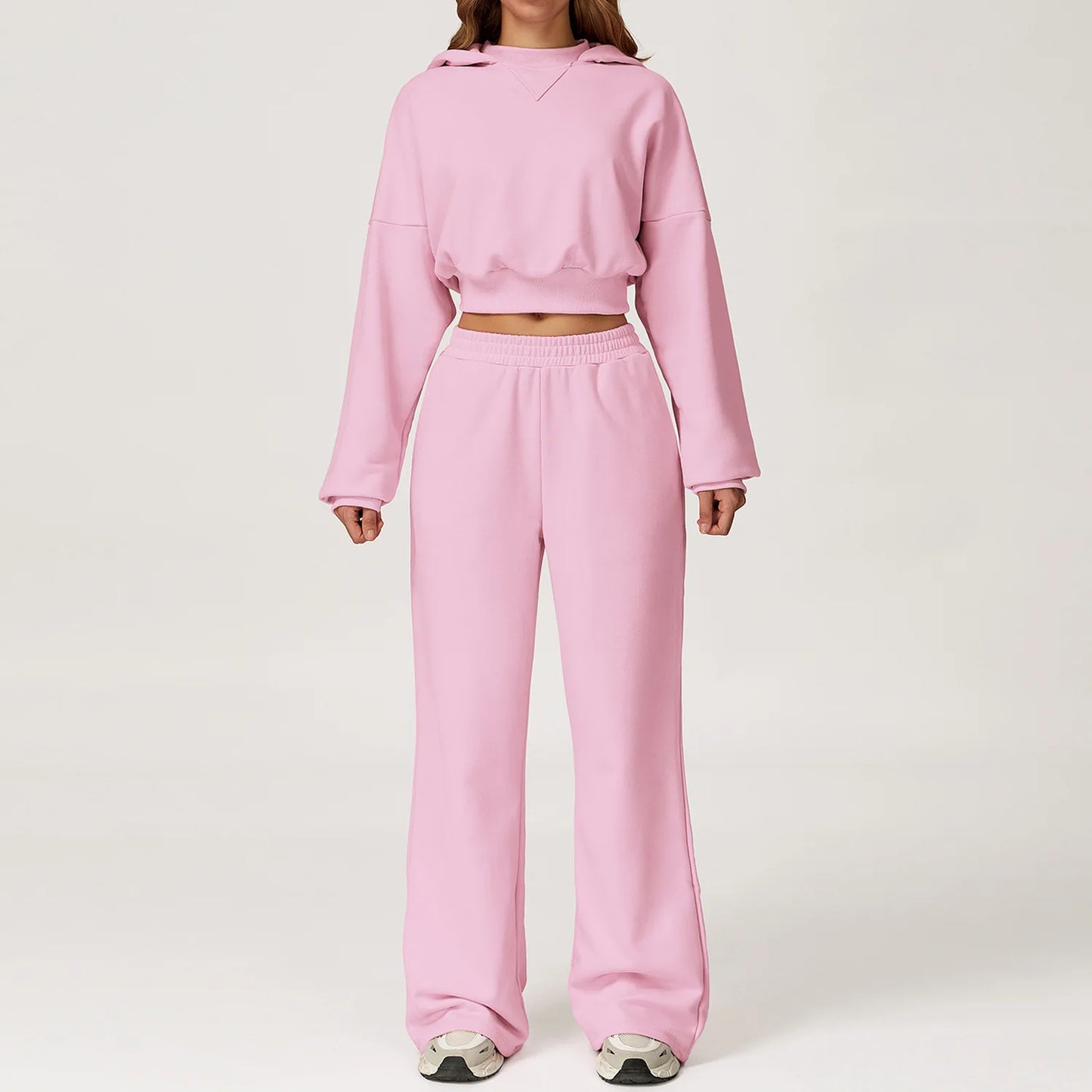 2026 Spring Women Workout Leisure Hoodies&Sweatpants Set Loose-fit Cropped Jogging Sportswear Tracksuits