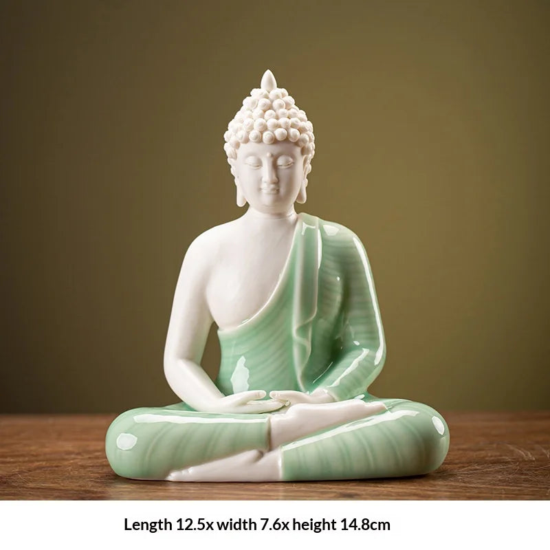 Light-emitting Diode Lamp Buddha Meditation Ceramic Guanyin Bodhisattva Shape Backflow Incense Burner Aromatic Sandalwood