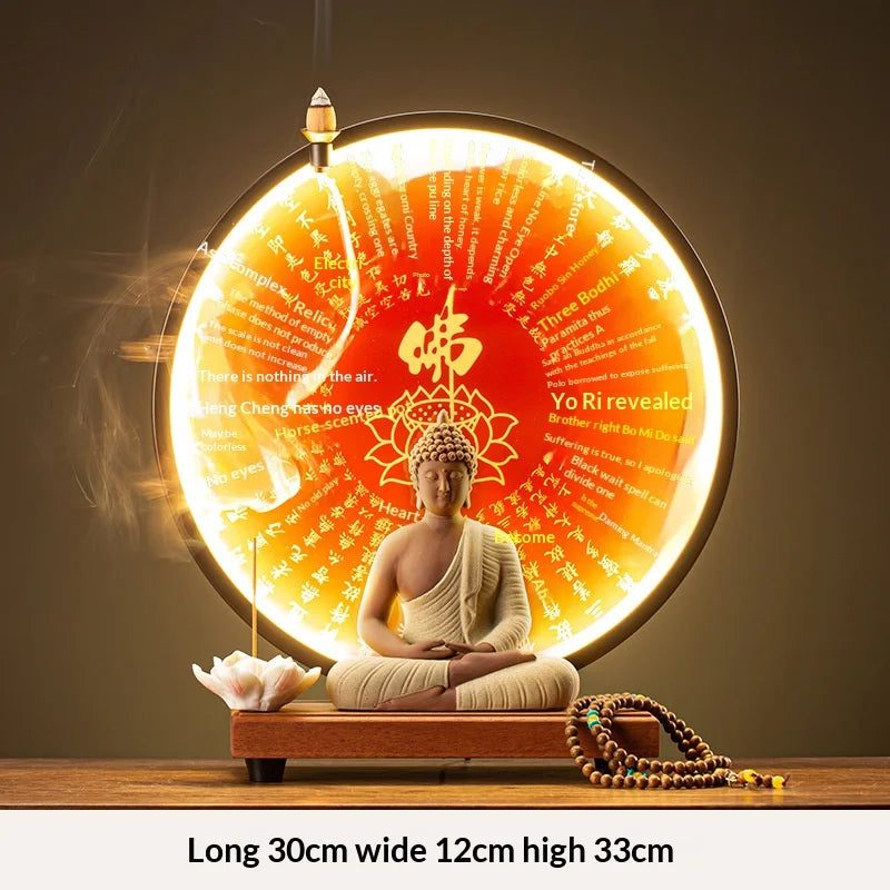 Light-emitting Diode Lamp Buddha Meditation Ceramic Guanyin Bodhisattva Shape Backflow Incense Burner Aromatic Sandalwood