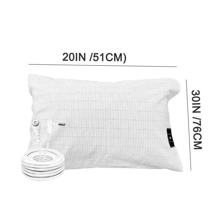 20x30 Inch Pure Silver Thread Grounding Pillowcase with Conductive Cord Massage Mattress for Better Sleep and Anxiety Relief