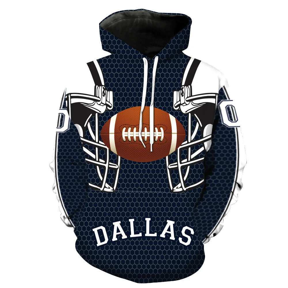 New Fashion 3D Classic Printing Hoodies Adolescent Pullover Men's Long Sleeve Tracksuit American Rugby Team Hoodies