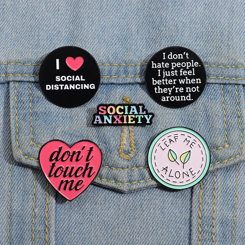 Geometric Funny Quote Enamel Pins Social Anxiety Heart Rainbow Brooch Lapel Badge Backpack Clothes Collar Pin Jewelry Small Gift