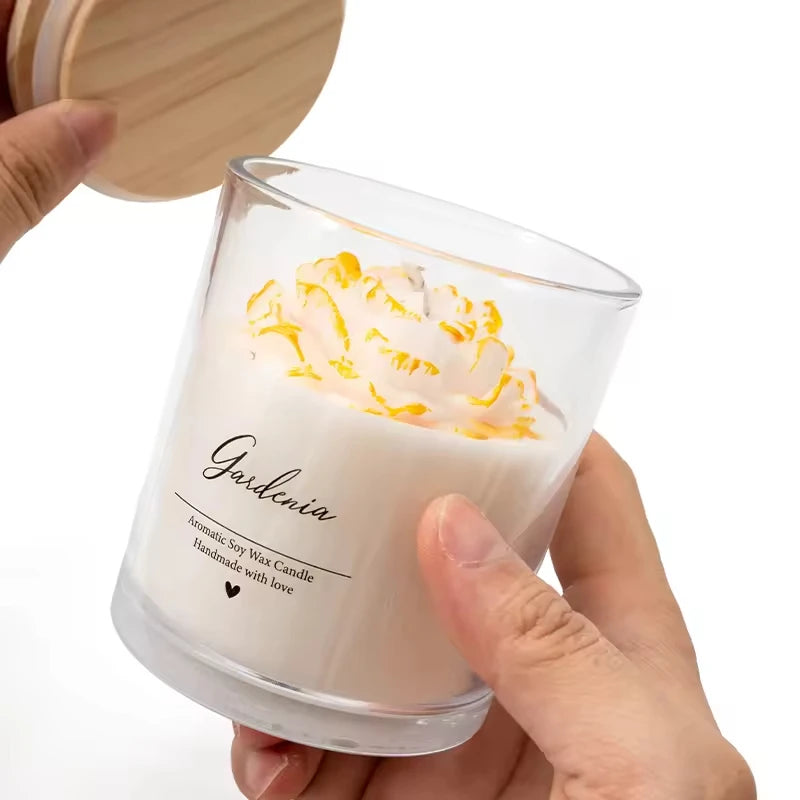 AIKUN Zen Ritual Scented Candle with Real Peony Petals Hand-poured Non-toxic Soy Wax Aromatherapy Candle for Mindful Living