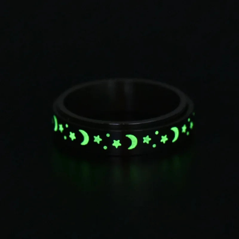 316L Titanium Steel Fidget Anxiety Ring Fashion Luminous Moon Star Design High Polished Rotatable Stacking Stainless Steel