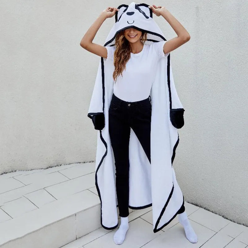 Sloth Cozy Blanket Wearable Wrap Hooded Cape Fleece Animal Hoodie TV Blanket Oversize With Sleeve