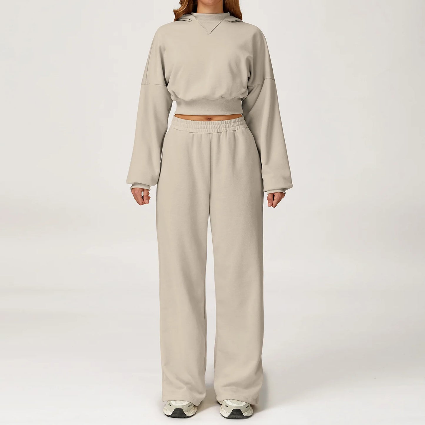 2026 Spring Women Workout Leisure Hoodies&Sweatpants Set Loose-fit Cropped Jogging Sportswear Tracksuits