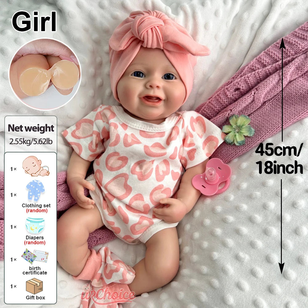Factory Direct 18Inch Silicone Reborn Baby Doll Open Mouth Girl Realistic Vein Detail Baby Memorial Keepsake Collectible