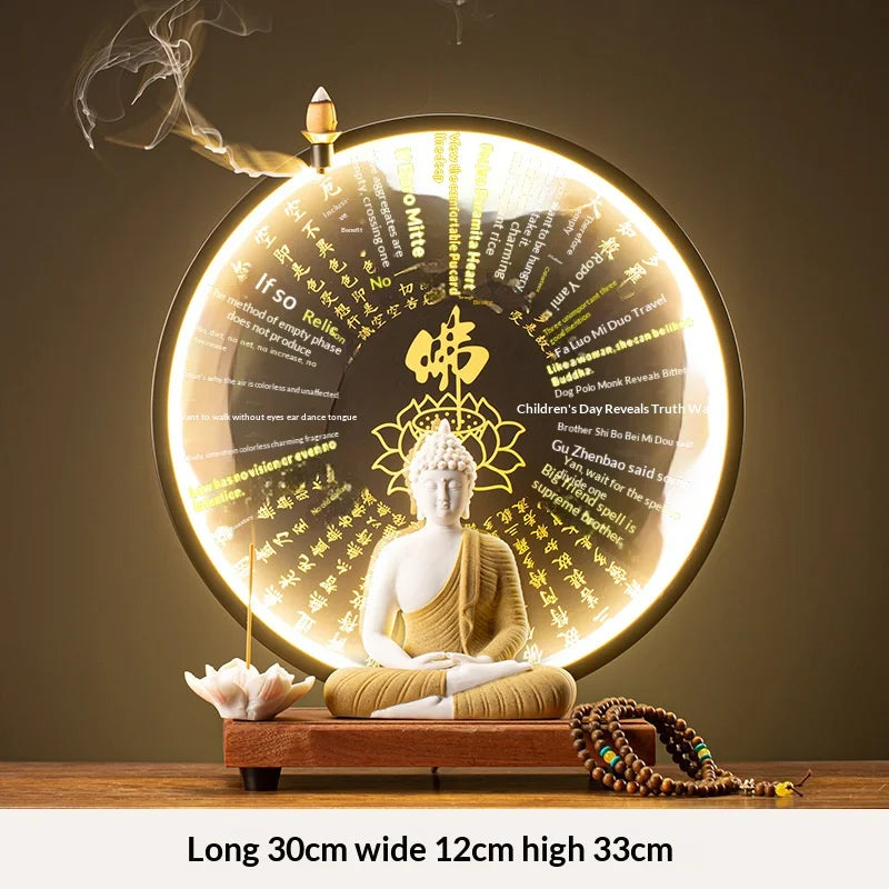 Light-emitting Diode Lamp Buddha Meditation Ceramic Guanyin Bodhisattva Shape Backflow Incense Burner Aromatic Sandalwood