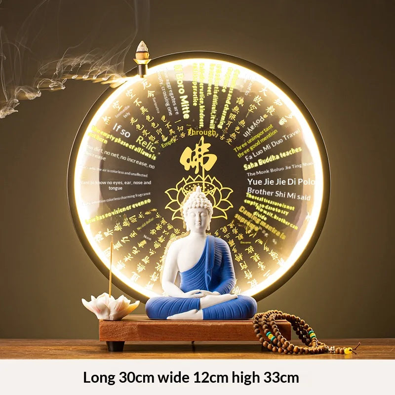 Light-emitting Diode Lamp Buddha Meditation Ceramic Guanyin Bodhisattva Shape Backflow Incense Burner Aromatic Sandalwood