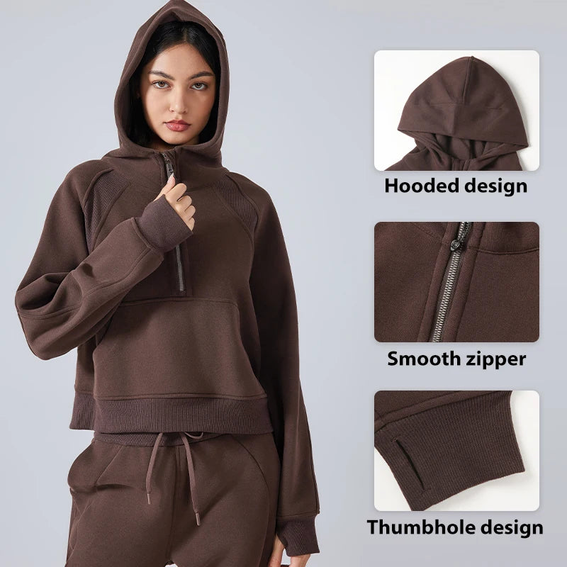 Autumn Winter New Warm Inner Velvet Sports Hoodie Stand up Collar Hoodie Half Zipper Sports Hoodie