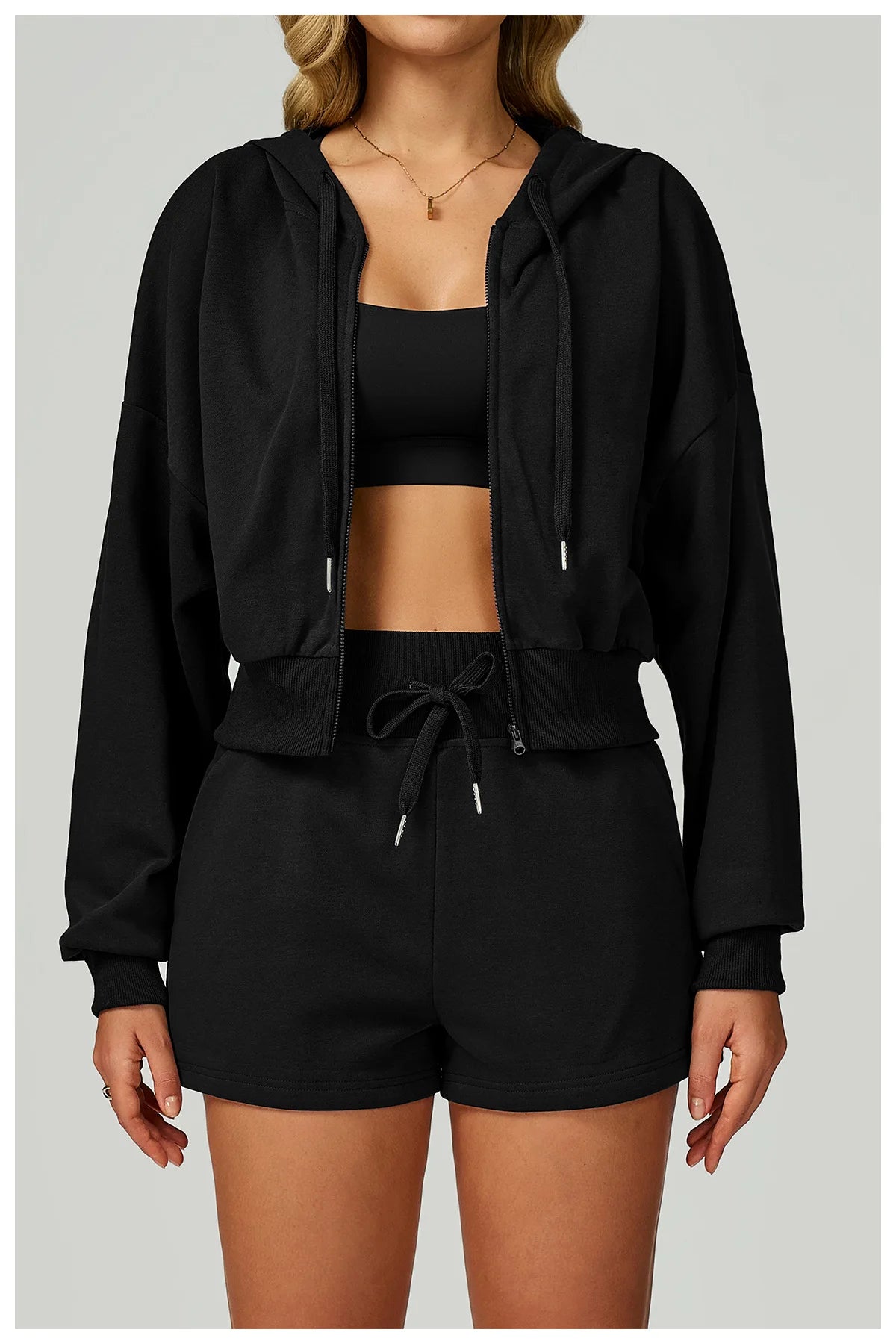 Women's Zippered Short Sweatshirt Hoodie for Autumn-Loose Fit Casual Sports Outfit for Running and Gym Wear