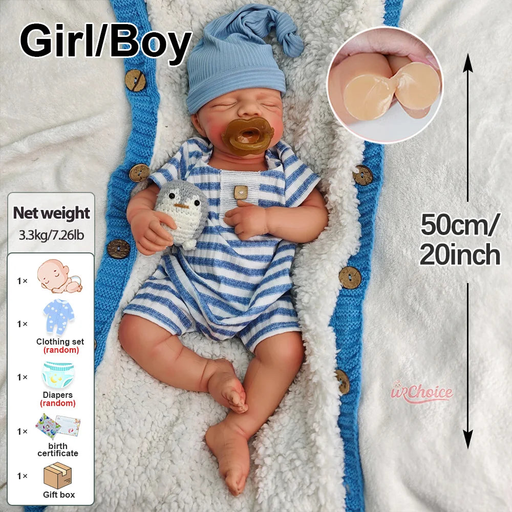 20inch Ultra Soft Anatomically Correct Silicone Baby Doll Lifelike Boy/girl Pascale Open Mouth Reborn Dolls for Anxiety Relief