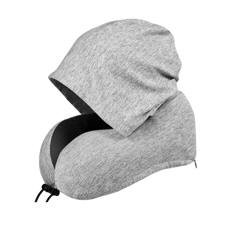 Hoodie Cervical Neck Pillow U Shape Memory Foam Travel Pillow for Adult Airplane Shoulder Pain Relief Comfortable