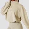 Women's Athletic Half Zip Crop Sweatshirt High Neck Long Sleeve Workout Hoodie Printed Knitted Fabric Casual Style for Autumn