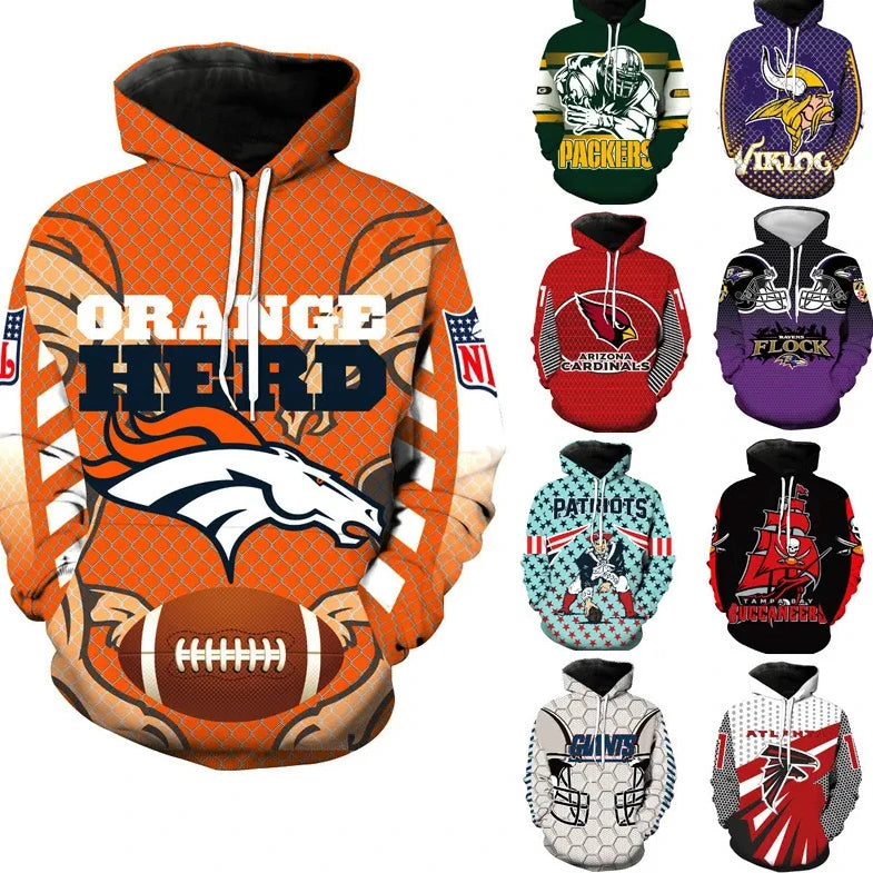 New Fashion 3D Classic Printing Hoodies Adolescent Pullover Men's Long Sleeve Tracksuit American Rugby Team Hoodies