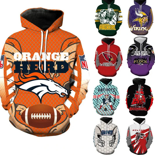 New Fashion 3D Classic Printing Hoodies Adolescent Pullover Men's Long Sleeve Tracksuit American Rugby Team Hoodies