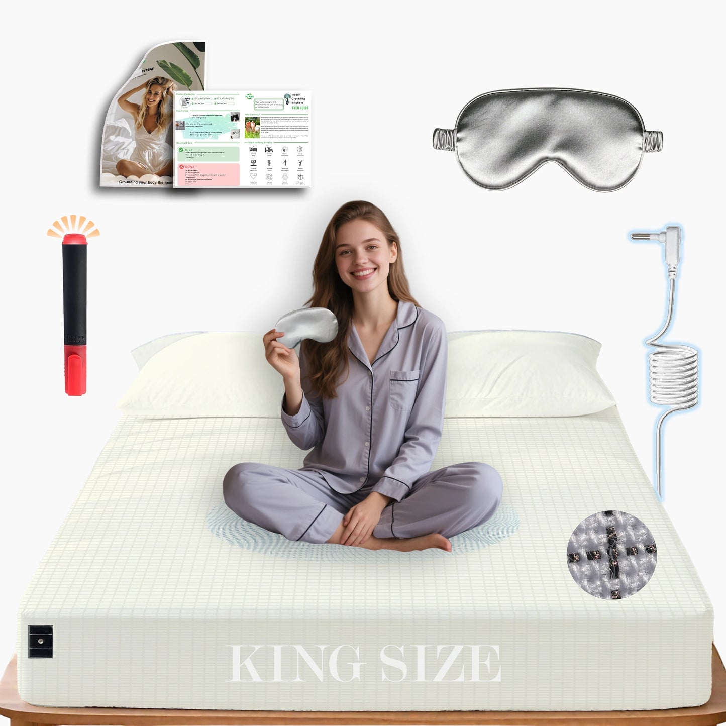 Sleep Therapy Grounding Bed Sheet Earthing 5% Silver 95% Organic Cotton Fitted Sheet for PTSD Anxiety Natural Healing
