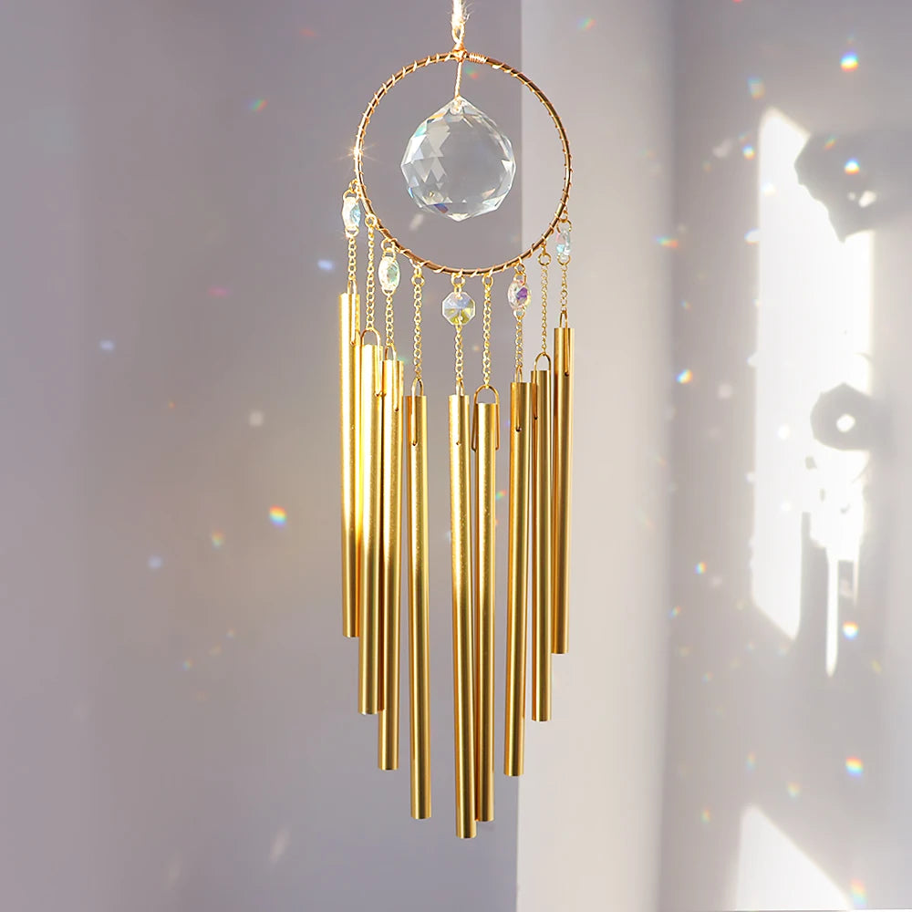 Wholesale 9-tube Aluminium Wind Chimes Meditation Wind Chime Metal Tubes With Big Glass Crystal Prism Amazing Grace with Breeze