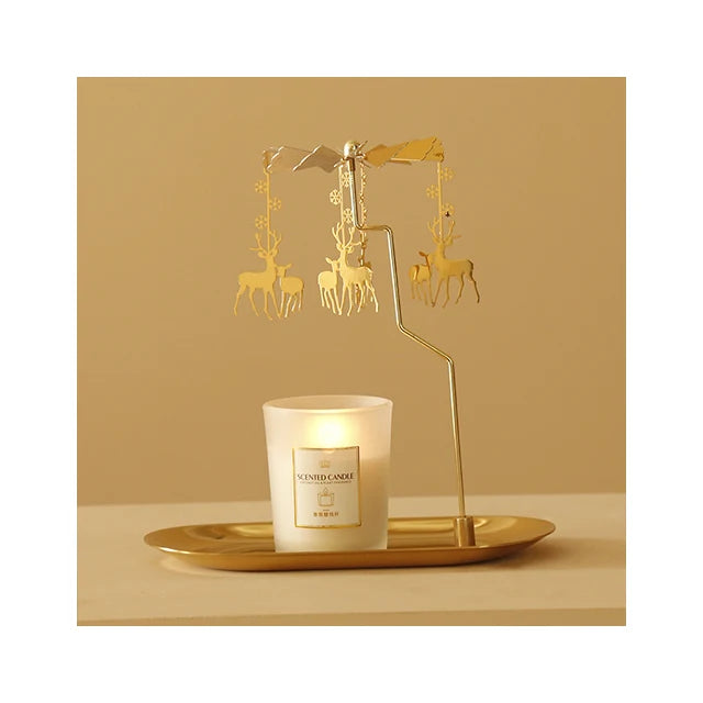 Creative Luxury  Golden Romantic Rotating Aromatherapy  Candlestick Christmas Gift Lantern  With Tray
