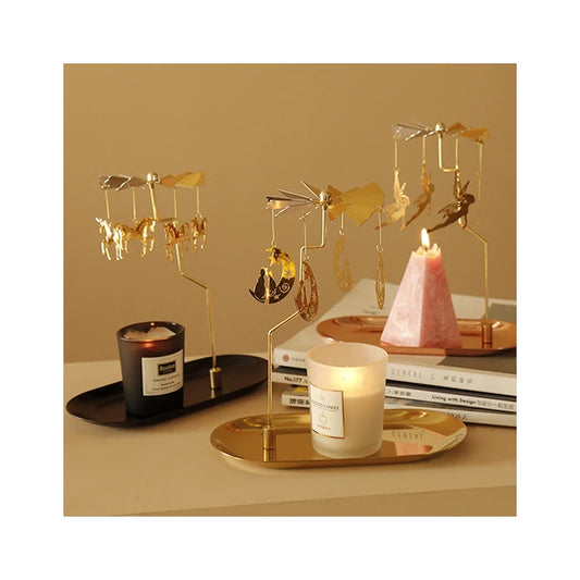 Creative Luxury  Golden Romantic Rotating Aromatherapy  Candlestick Christmas Gift Lantern  With Tray