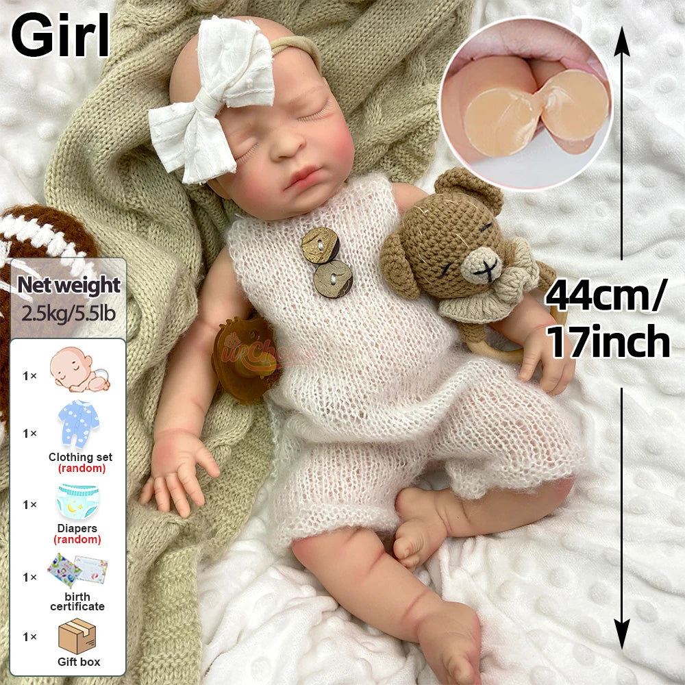 Wholesale  44CM Realistic Silicone Reborn Baby Dolls Girl  With Pacifier Veined Skin Photography Props  Accompany Baby Gifts