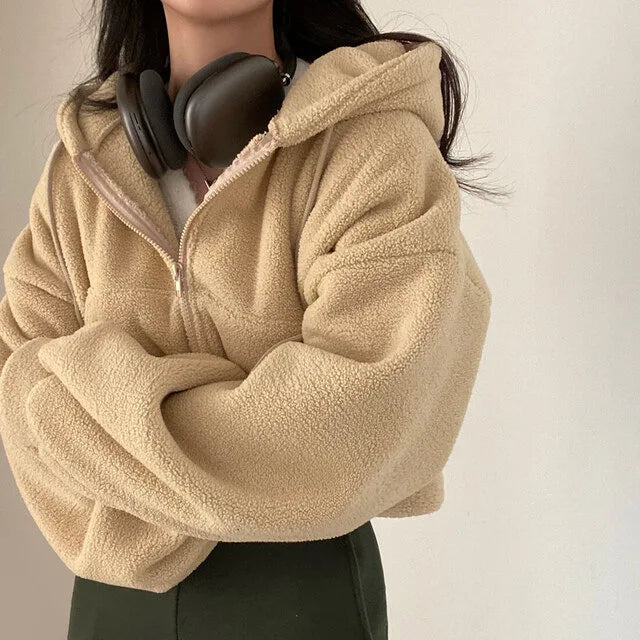 OEM/ODM Custom High Quality Women's Hoodie Breathable Anti-shrink Lined Casual Short Autumn Knitted