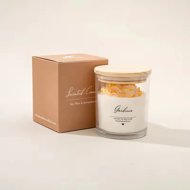 AIKUN Zen Ritual Scented Candle with Real Peony Petals Hand-poured Non-toxic Soy Wax Aromatherapy Candle for Mindful Living