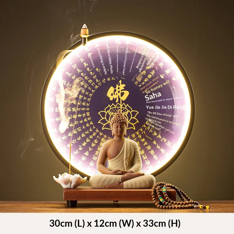 Light-emitting Diode Lamp Buddha Meditation Ceramic Guanyin Bodhisattva Shape Backflow Incense Burner Aromatic Sandalwood