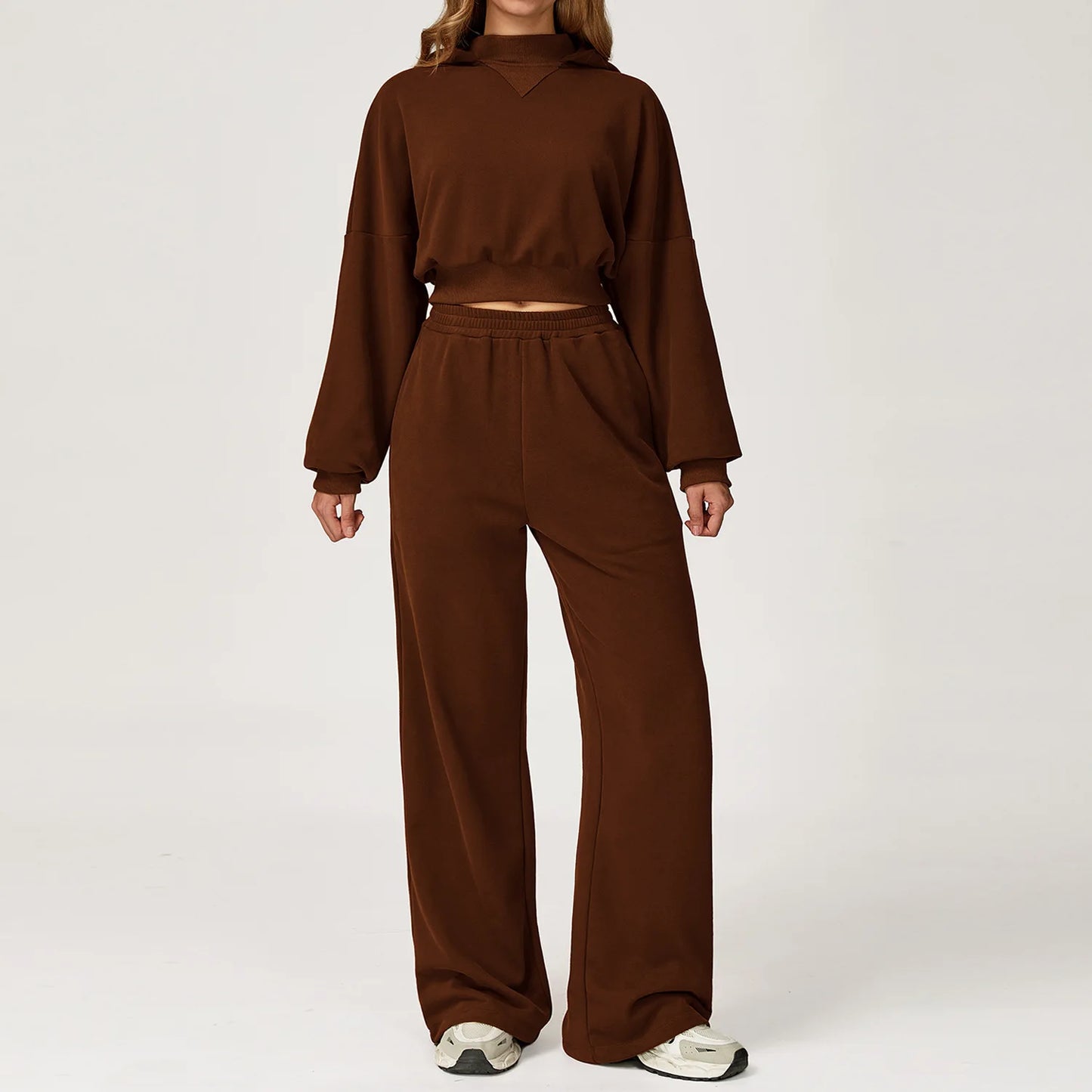 2026 Spring Women Workout Leisure Hoodies&Sweatpants Set Loose-fit Cropped Jogging Sportswear Tracksuits