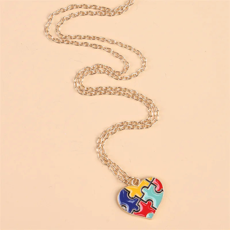 Manufacturer Enamel Jigsaw Puzzle Pieces Charm Autism Speaks Awareness Necklace Jewelry Rhinestone Pendant Necklaces